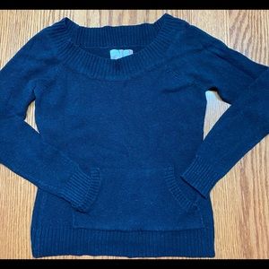 OP woman’s black sweater. Wide neck and  kangaroo pocket. Sz XL (15/17)
